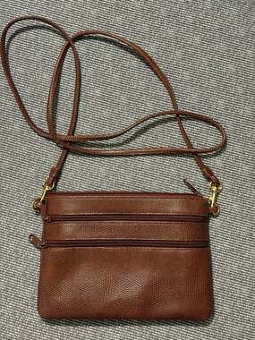 L.J.S. Collection Brown Textured Faux Leather Multi-Zip Crossbody Bag